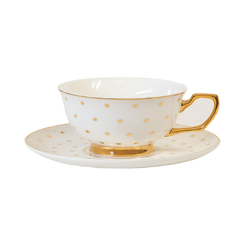 Cristina Re Signature Polka Dot Tea Cup & Saucer Set Ivory & Gold