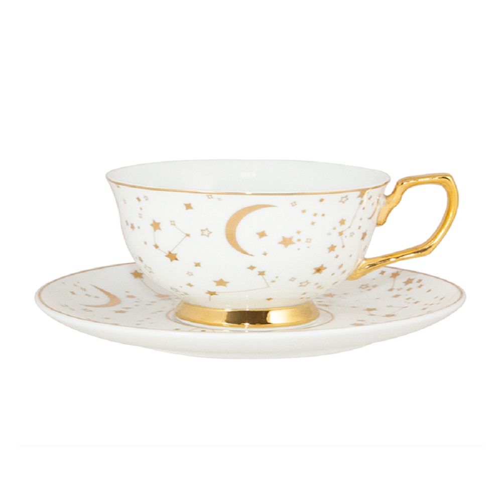 Cristina Re 'Its Written In The Stars' Teacup & Saucer Ivory & Gold
