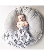 Stunning Grey & White Circular Floor Cushion with Pom-Poms