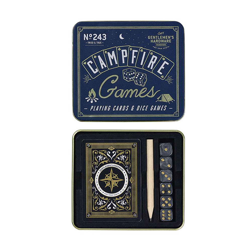 Gentlemen’s Hardware Campfire Dice Playing Cards Games Blue and Gold