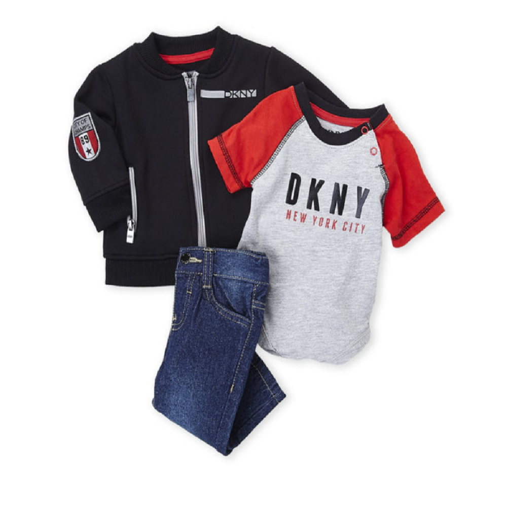 DKNY 3-Piece Knit Bomber Jacket & Jeans Set - 0-3mos & 3-6mos