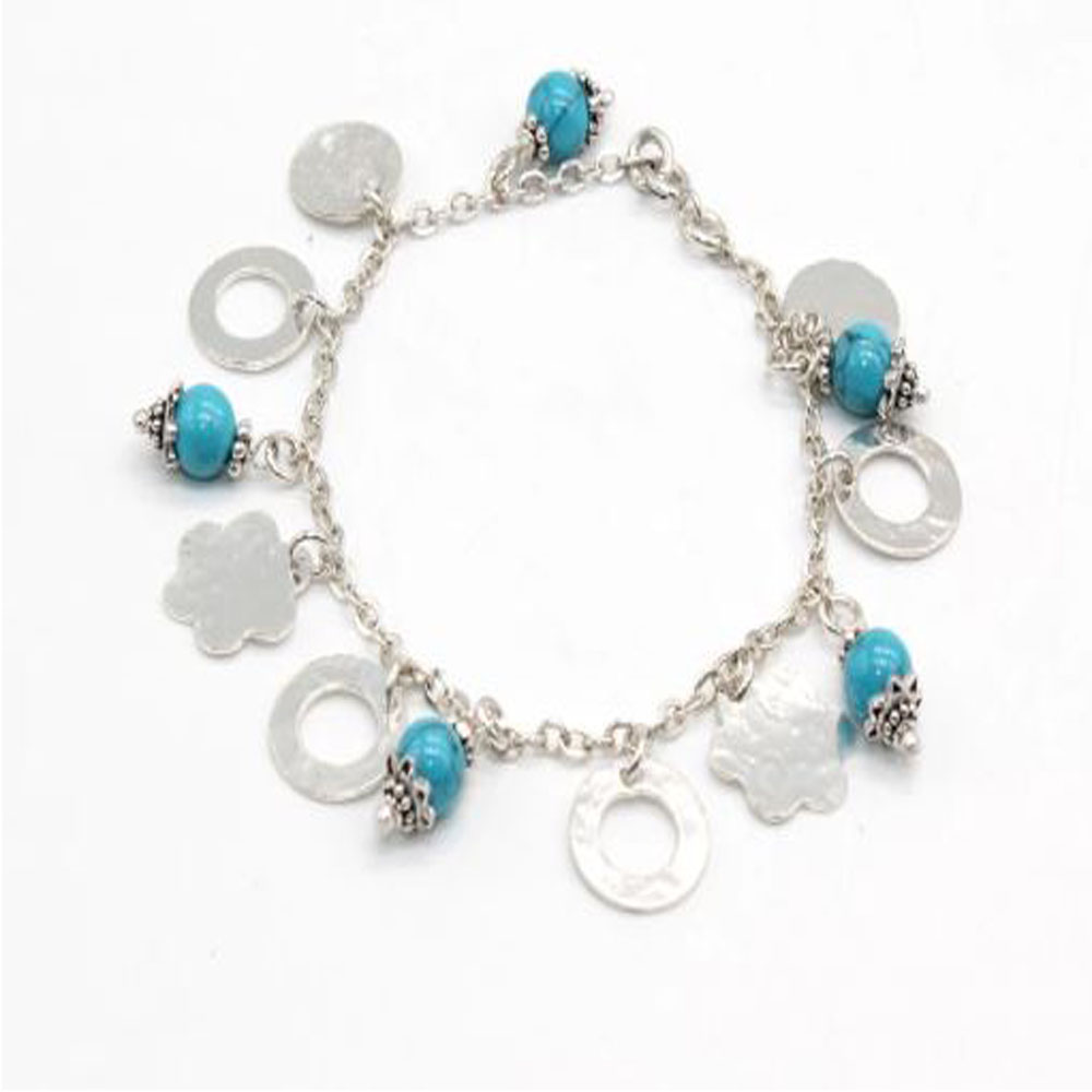 Pure Silver Bracelet with Charms and Turquoise