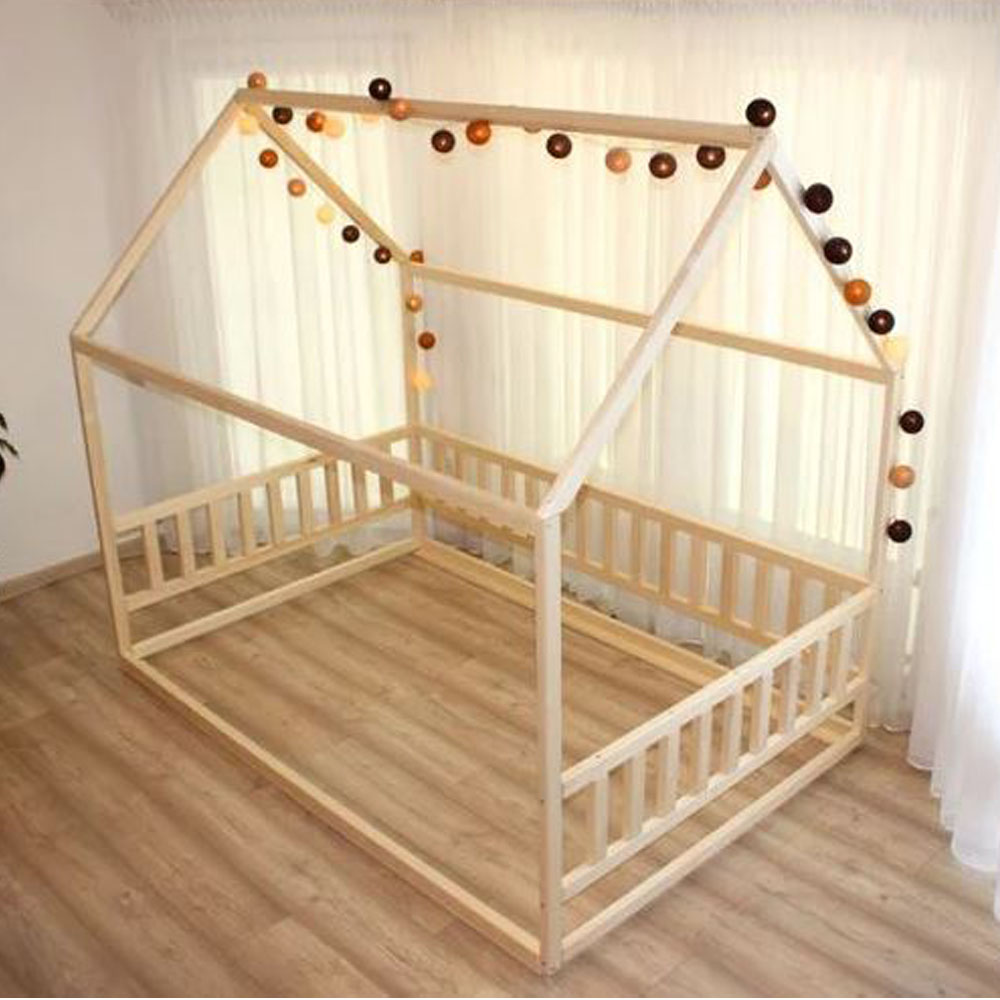 Wooden House Bed Frame with Rails