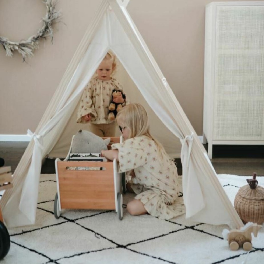 Natural Cotton & Pine Wood TeePee Tent