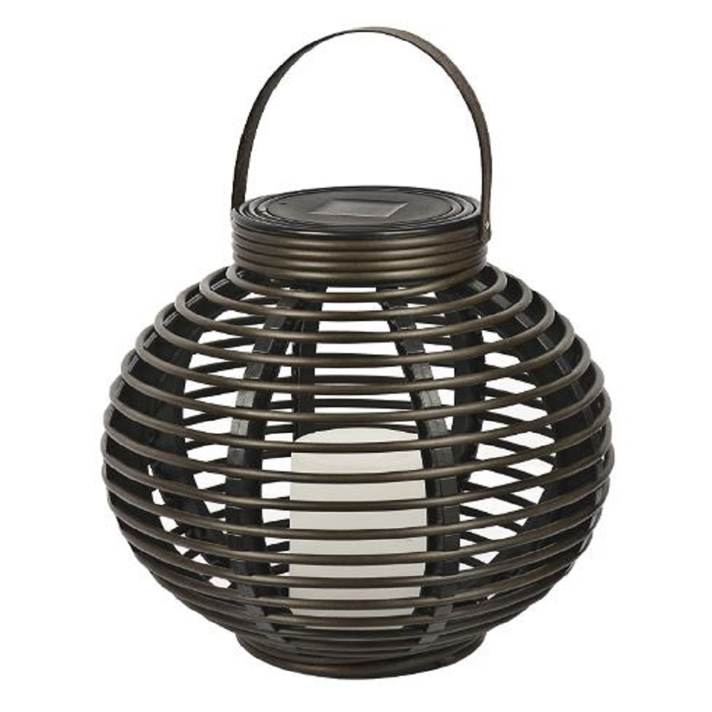 Solar Garden Light Large-Sized Round Rattan Basket