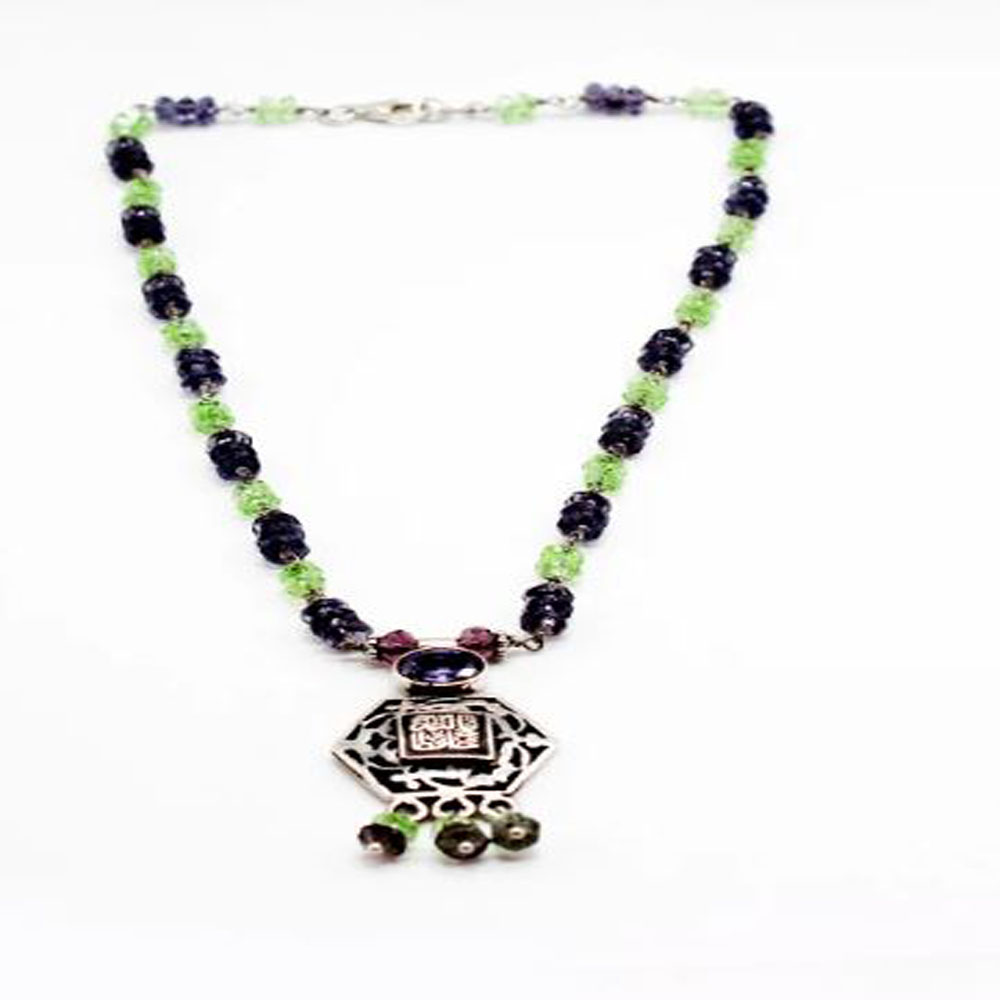 Pure Silver Necklace Peridot and Amethyst with Pendant